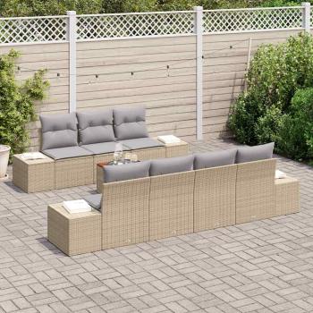8-teiliges Garten Sofa Set mit Kissen Beige Poly Rattan Akazie