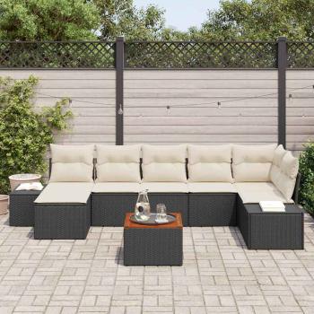 8-teiliges Gartensofa-Set mit Kissen Schwarz Poly-Rattan Akazie