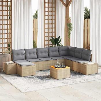ARDEBO.de - 9-teiliges Garten-Sofa-Set mit Kissen Beige Poly Rattan Akazie