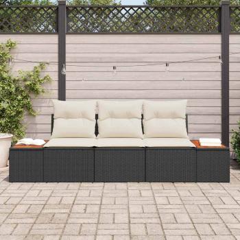 Gartensofa-set mit Kissen 3 pcs Schwarz Poly-Rattan