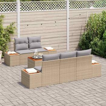6-teiliges Garten Sofa Set mit Kissen Beige Poly Rattan Akazie