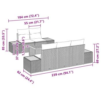6-teiliges Garten Sofa Set mit Kissen Beige Poly Rattan Akazie