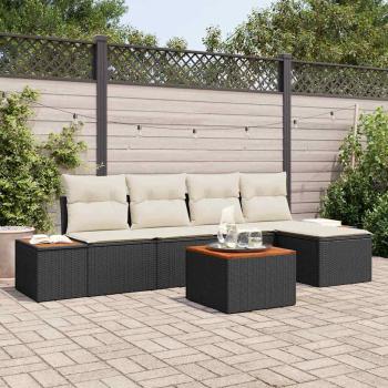 ARDEBO.de - 6-teiliges Garten-Sofa-Set mit Kissen Schwarz Poly-Rattan Akazie