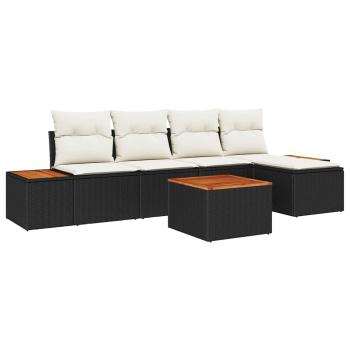 6-teiliges Garten-Sofa-Set mit Kissen Schwarz Poly-Rattan Akazie
