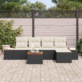 6-teiliges Garten-Sofa-Set mit Kissen Schwarz Poly-Rattan Akazie