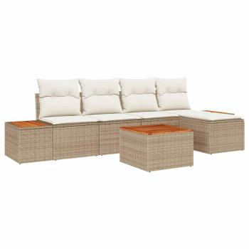 6-teiliges Garten Sofa Set mit Kissen Beige Poly Rattan Akazie