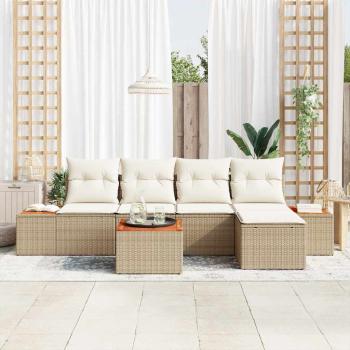 6-teiliges Garten Sofa Set mit Kissen Beige Poly Rattan Akazie
