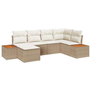 6-teiliges Garten-Sofa-Set mit Kissen Beige Poly Rattan Akazie