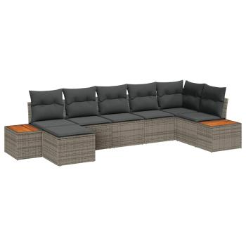7-teiliges Gartensofa-Set mit Kissen Grau Poly-Rattan Akazie