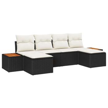 ARDEBO.de - 6-teiliges Garten Sofa Set mit Kissen Schwarz Poly-Rattan Akazie