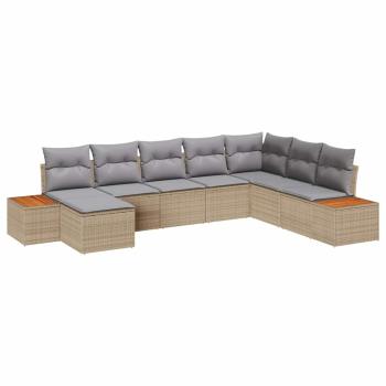 8-teiliges Garten Sofa Set mit Kissen Beige Poly Rattan Akazie