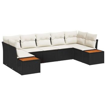 7-teiliges Garten-Sofaset mit Kissen Schwarz Poly Rattan Akazie