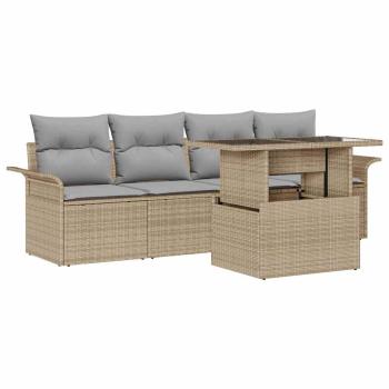 5-teiliges Garten Sofa Set mit Kissen Beige Poly-Rattan