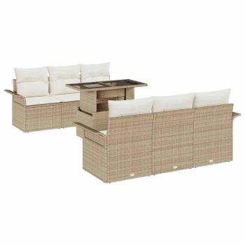 7-teiliges Garten-Sofa-Set mit Kissen Beige Polyrattan
