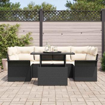 7-teiliges Garten-Sofa-Set mit Kissen Schwarz Poly-Rattan