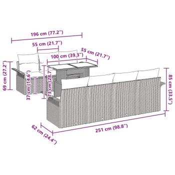 8 Stück Garten Sofa Set mit Kissen Grau Poly Rattan