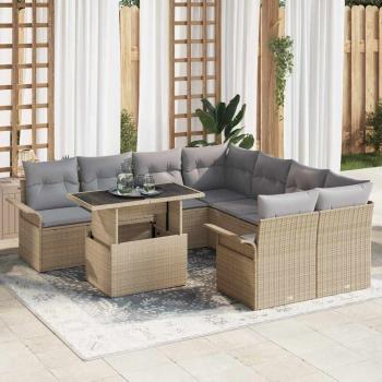 ARDEBO.de - 9-teiliges Garten Sofa Set mit Kissen Beige Poly Rattan