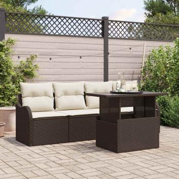 ARDEBO.de - 5-teiliges Garten Sofa Set mit Kissen Braun Poly Rattan, 2-Sitzer Garten Sofa mit Kissen Braun Poly Rattan