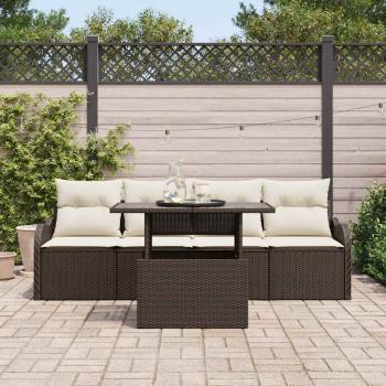 5-teiliges Garten Sofa Set mit Kissen Braun Poly Rattan, 2-Sitzer Garten Sofa mit Kissen Braun Poly Rattan