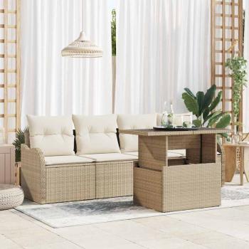 ARDEBO.de - 5-teiliges Garten Sofa Set mit Kissen Beige Poly Rattan, 2-Sitzer Garten Sofa mit Kissen Beige Poly Rattan