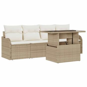 5-teiliges Garten Sofa Set mit Kissen Beige Poly Rattan, 2-Sitzer Garten Sofa mit Kissen Beige Poly Rattan
