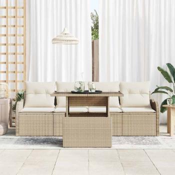 5-teiliges Garten Sofa Set mit Kissen Beige Poly Rattan, 2-Sitzer Garten Sofa mit Kissen Beige Poly Rattan