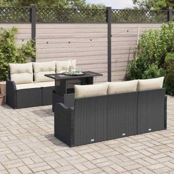 7-teiliges Garten Sofa Set mit Kissen Schwarz Poly Rattan, 2-Sitzer Garten Sofa mit Kissen Schwarz Poly Rattan