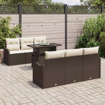 Gartensofa-set mit Kissen 7 pcs Braun und Creme Poly-Rattan