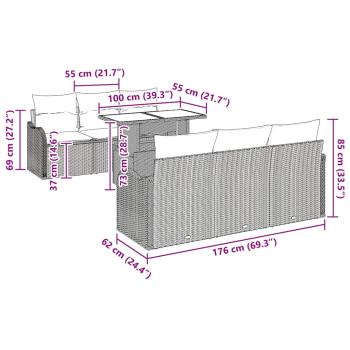 7-teiliges Garten Sofa Set mit Kissen aus braunem Poly Rattan, 2-Sitzer Garten Sofa mit Kissen aus braunem Poly Rattan