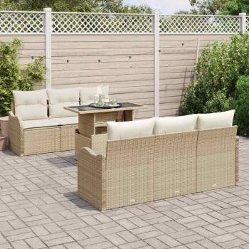 ARDEBO.de - 7-teiliges Garten-Sofa-Set mit Kissen Beige Poly-Rattan, 2-Sitzer Garten-Sofa mit Kissen Beige Poly-Rattan