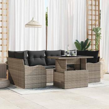 ARDEBO.de - 7-teiliges Garten Sofa Set mit Kissen Grau Poly Rattan, 2-Sitzer Garten Sofa mit Kissen Grau Poly Rattan