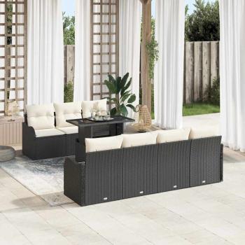 ARDEBO.de - 8-teiliges Garten Sofa Set mit Kissen Schwarz Poly Rattan, 2-Sitzer Garten Sofa mit Kissen Schwarz Poly Rattan