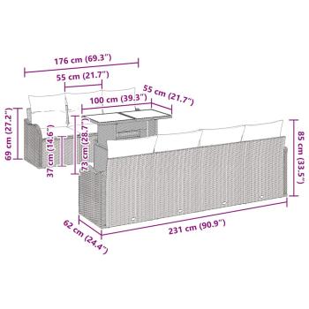 8-teiliges Garten Sofa Set mit Kissen Braun Poly Rattan, 2-Sitzer Garten Sofa mit Kissen Braun Poly Rattan