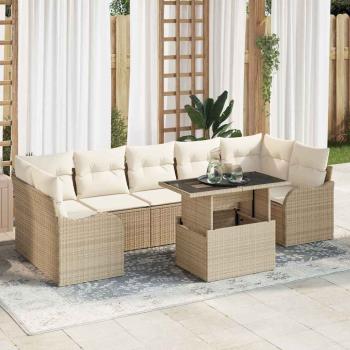 ARDEBO.de - 8-teiliges Garten Sofa Set mit Kissen Beige Poly Rattan, 2-Sitzer Garten Sofa mit Kissen Beige Poly Rattan
