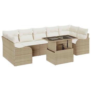 8-teiliges Garten Sofa Set mit Kissen Beige Poly Rattan, 2-Sitzer Garten Sofa mit Kissen Beige Poly Rattan