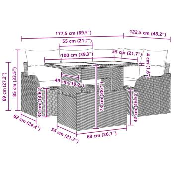 5-teiliges Garten Sofa Set mit Kissen Schwarz Poly Rattan, 2-Sitzer Garten Sofa mit Kissen Schwarz Poly Rattan