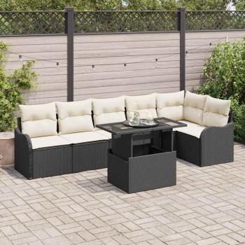 ARDEBO.de - Sofa Set mit Kissen 7 pcs Schwarz Poly Rattan