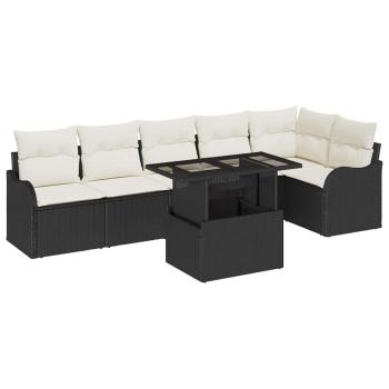 Sofa Set mit Kissen 7 pcs Schwarz Poly Rattan