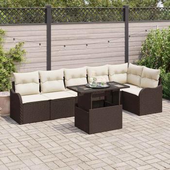 ARDEBO.de - 7-Teiliges Garten Sofa Set mit Kissen Braun Poly Rattan, 2-Sitzer Garten Sofa mit Kissen Braun Poly Rattan
