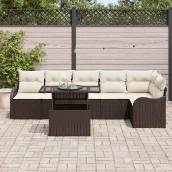 7-Teiliges Garten Sofa Set mit Kissen Braun Poly Rattan, 2-Sitzer Garten Sofa mit Kissen Braun Poly Rattan