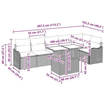 7-teiliges Garten Sofa Set mit Kissen Beige Poly Rattan, 2-Sitzer Garten Sofa mit Kissen Beige Poly Rattan