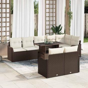 ARDEBO.de - 9-teiliges Garten Sofa Set mit Kissen Braun Poly Rattan, 2-Sitzer Garten Sofa mit Kissen Braun Poly Rattan