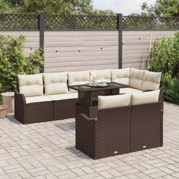 9-teiliges Garten Sofa Set mit Kissen Braun Poly Rattan, 2-Sitzer Garten Sofa mit Kissen Braun Poly Rattan