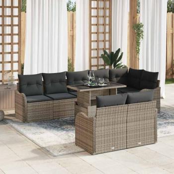 ARDEBO.de - 9-teilige Garten Sofa Set mit Kissen Grau Poly Rattan, 2-Sitzer Garten Sofa mit Kissen Grau Poly Rattan