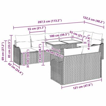 9-teilige Garten Sofa Set mit Kissen Beige Poly Rattan, 2-Sitzer Garten Sofa mit Kissen Beige Poly Rattan