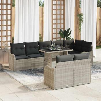 ARDEBO.de - 9-teiliges Garten Sofa Set mit Kissen Hellgrau Poly Rattan, 2-Sitzer Garten Sofa mit Kissen Hellgrau Poly Rattan