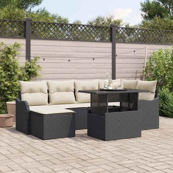 ARDEBO.de - 7-teiliges Garten Sofa Set mit Kissen aus schwarzem Poly Rattan, 2-Sitzer Garten Sofa mit Kissen aus schwarzem Poly Rattan