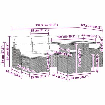 7-teiliges Garten Sofa Set mit Kissen aus beigem Poly Rattan, 2-Sitzer Garten Sofa mit Kissen aus beigem Poly Rattan