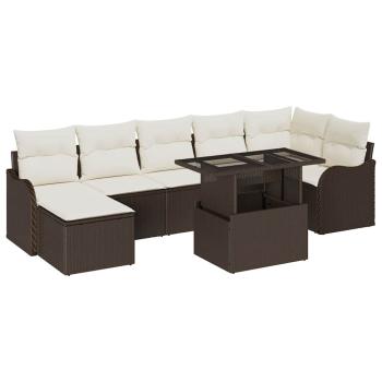 8-teiliges Garten Sofa Set mit Kissen Braun Poly Rattan, 2-Sitzer Garten Sofa mit Kissen Braun Poly Rattan