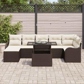 8-teiliges Garten Sofa Set mit Kissen Braun Poly Rattan, 2-Sitzer Garten Sofa mit Kissen Braun Poly Rattan
